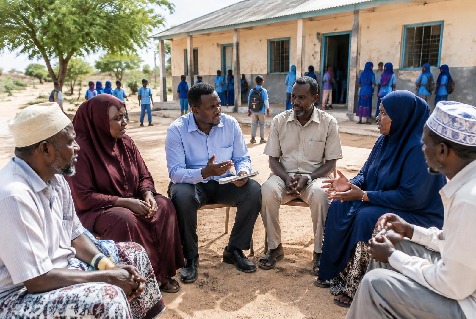 Illustrative parents and teachers at a Somali school