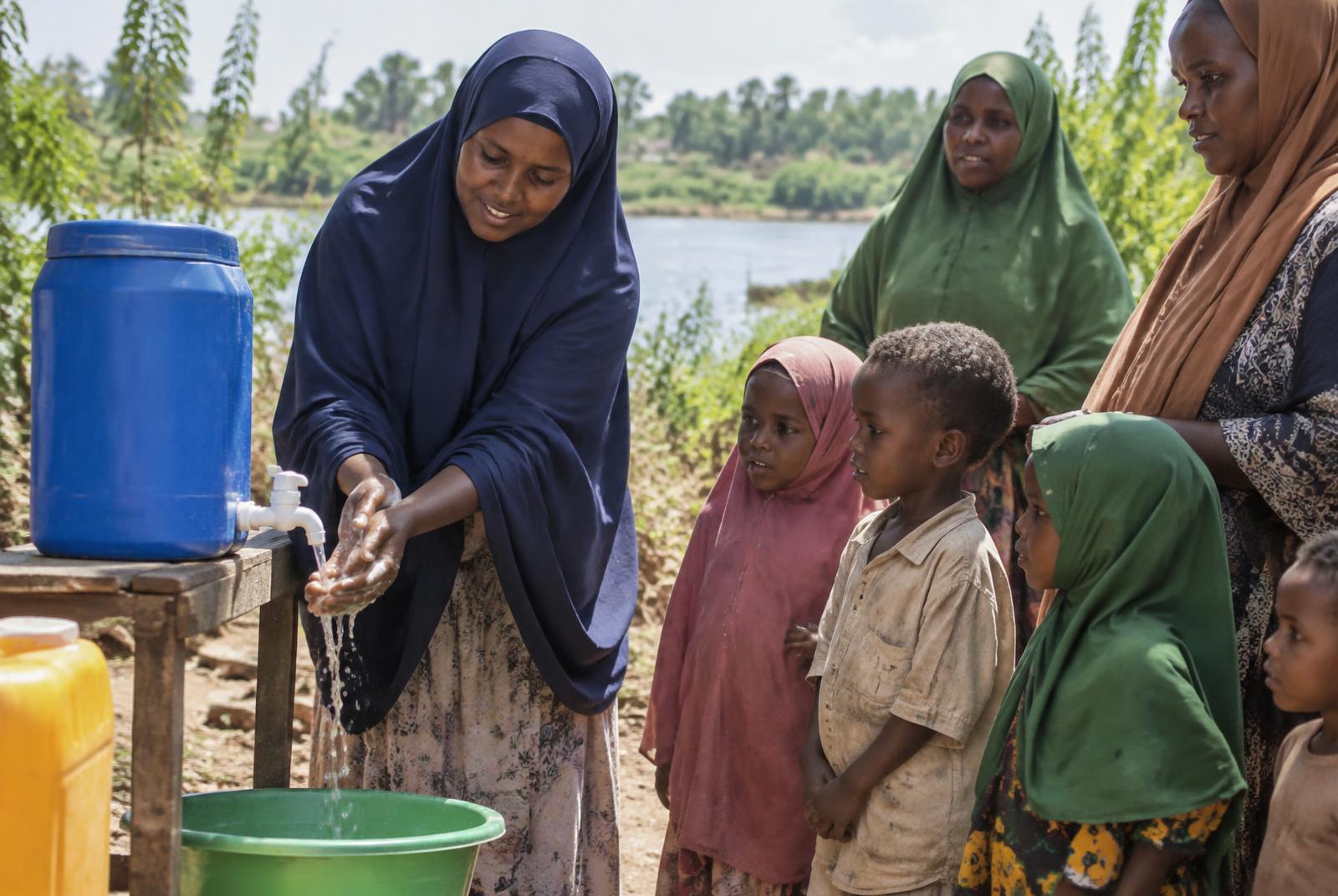 Illustrative community handwashing demonstration near Jowhar