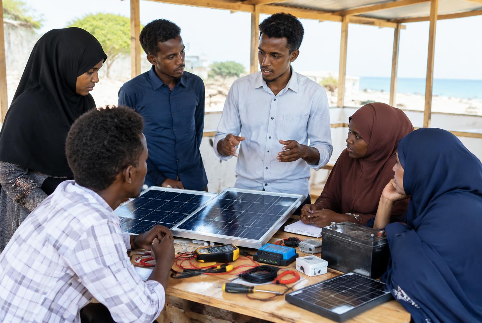 Illustrative young people learning technical skills in Somalia